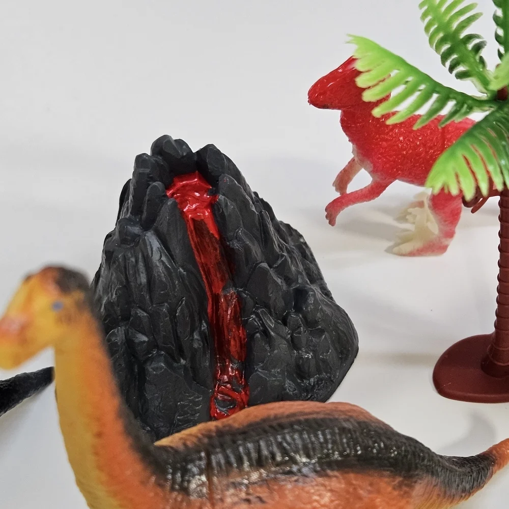 Dinosaur Figures Playset Velociraptor Brontosaurus Triceratops Trees Volcano